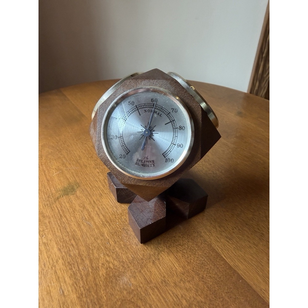 Vintage 3 Gauge Rotating Weather Station Wooden Decor Barometer Jason